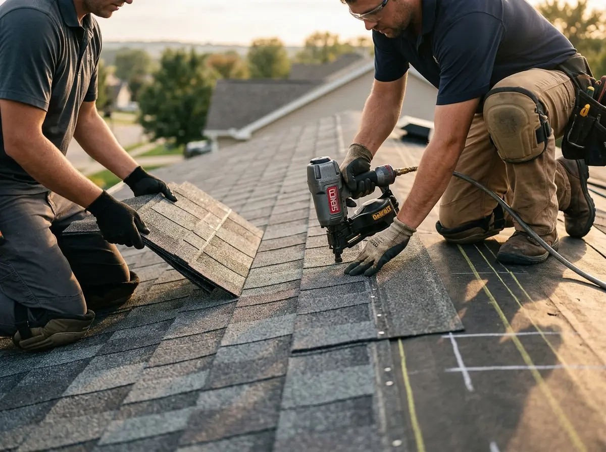 Professional roofer working on a residential roof in Colebrookdale